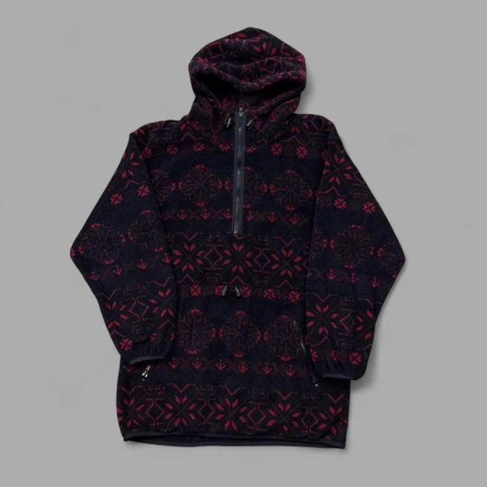 Vintage Lands End Snowflake‎ Patterned Half Zip Fleece Jacket Small